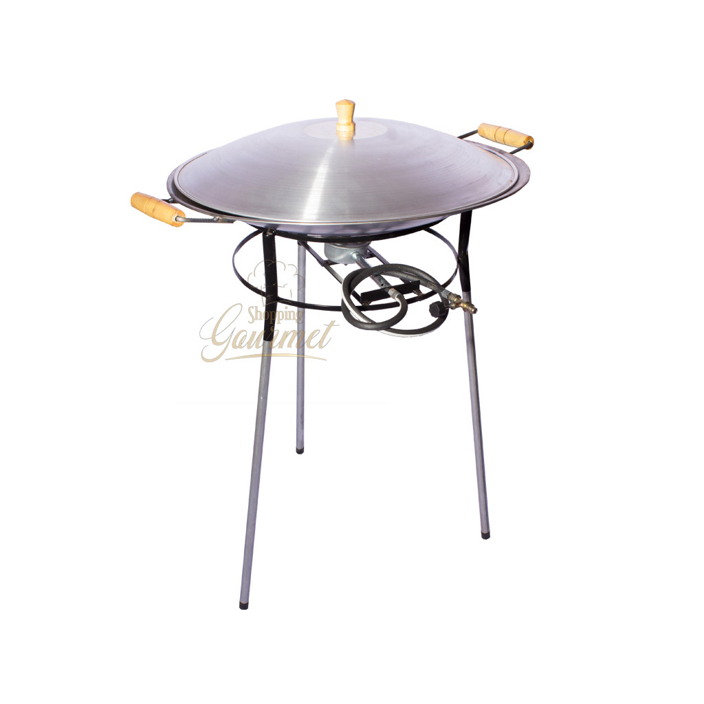 Tacho Disco Arado Aço Carbono 60cm Tampa De Alumínio Tripés Removível Com Kit Flex Gás / Alcool