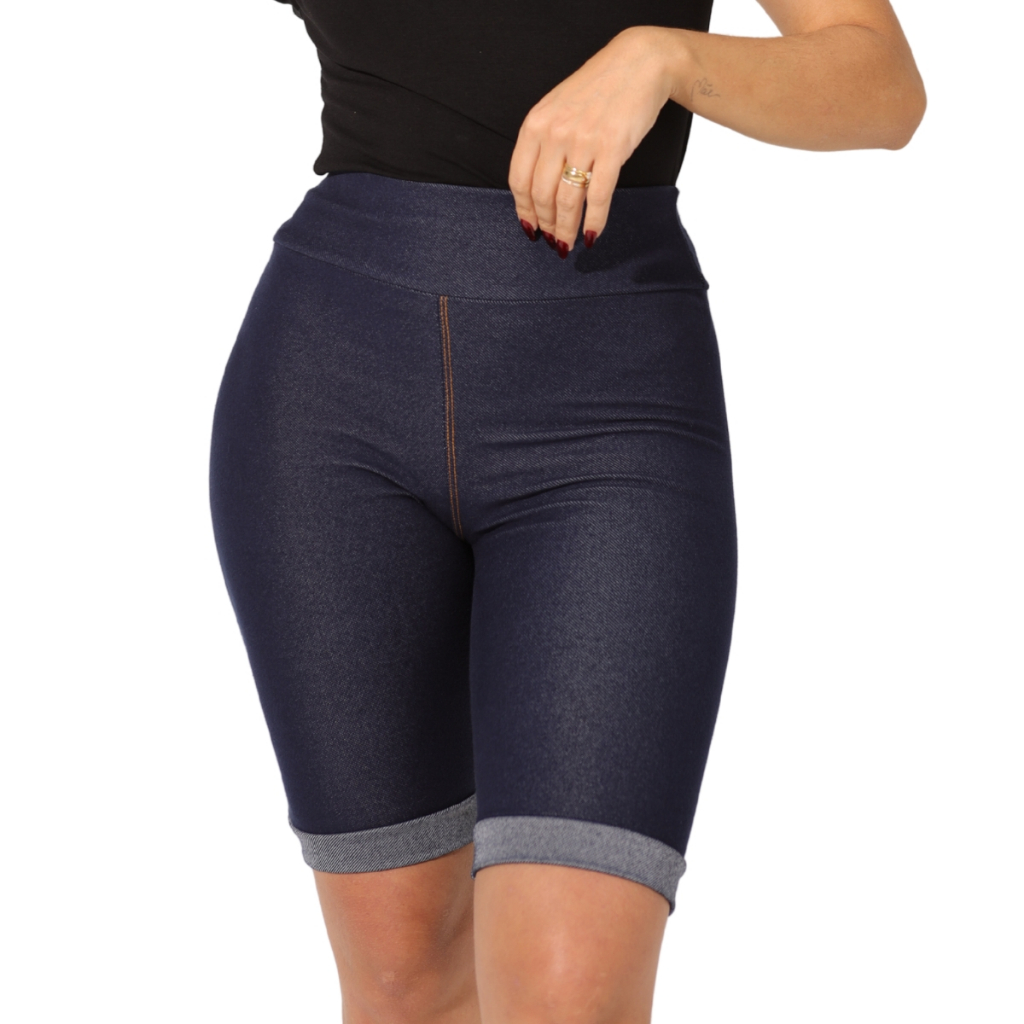 Shorts Jeans Feminino Skinny Bermuda Cintura Alta Cotton Imita Jeans Bolso M Ao Plus Size Elastano em Oferta na Shopee