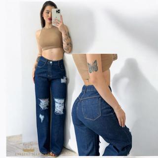 Calça Jeans Feminina Wide Leg pantalona Cintura Alta em Oferta na Shopee