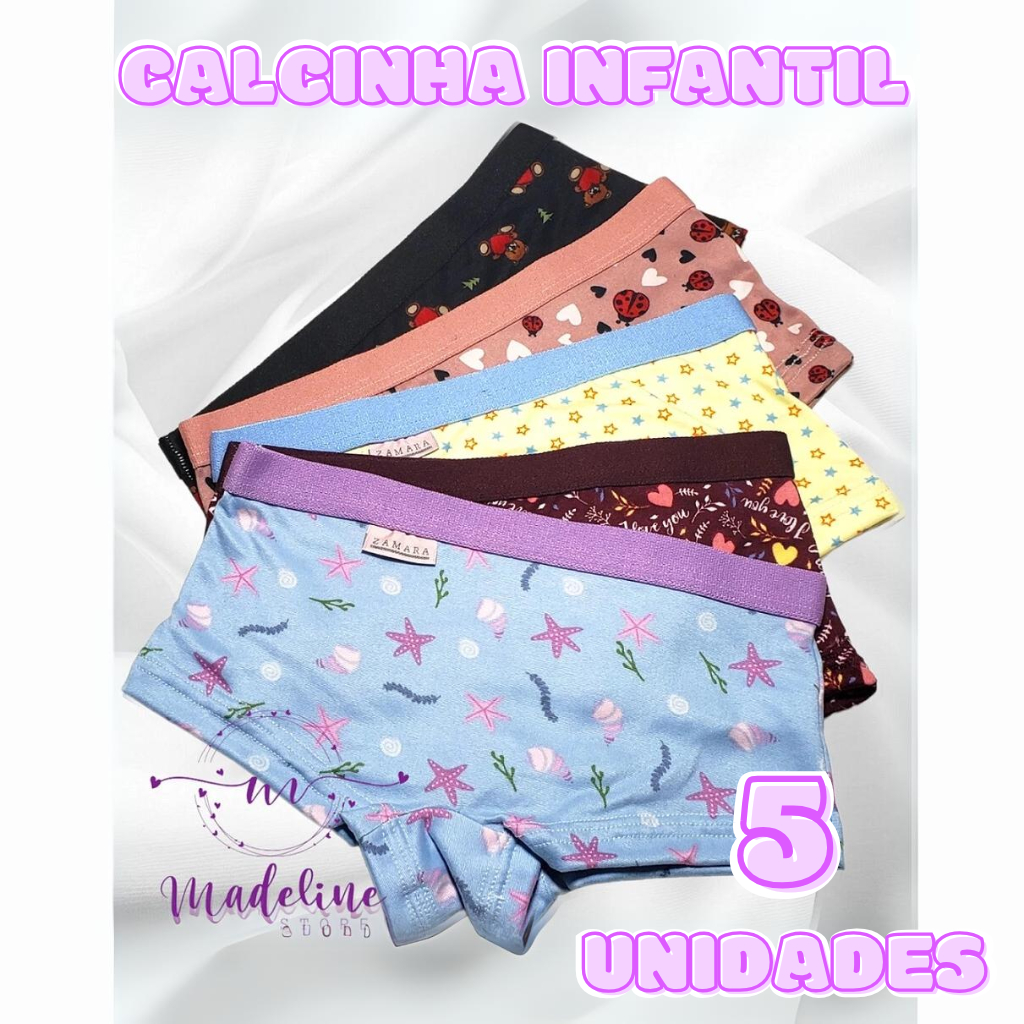Kit 5 Calcinha Infantil Box Estampada Shortinho Menina em Oferta na Shopee