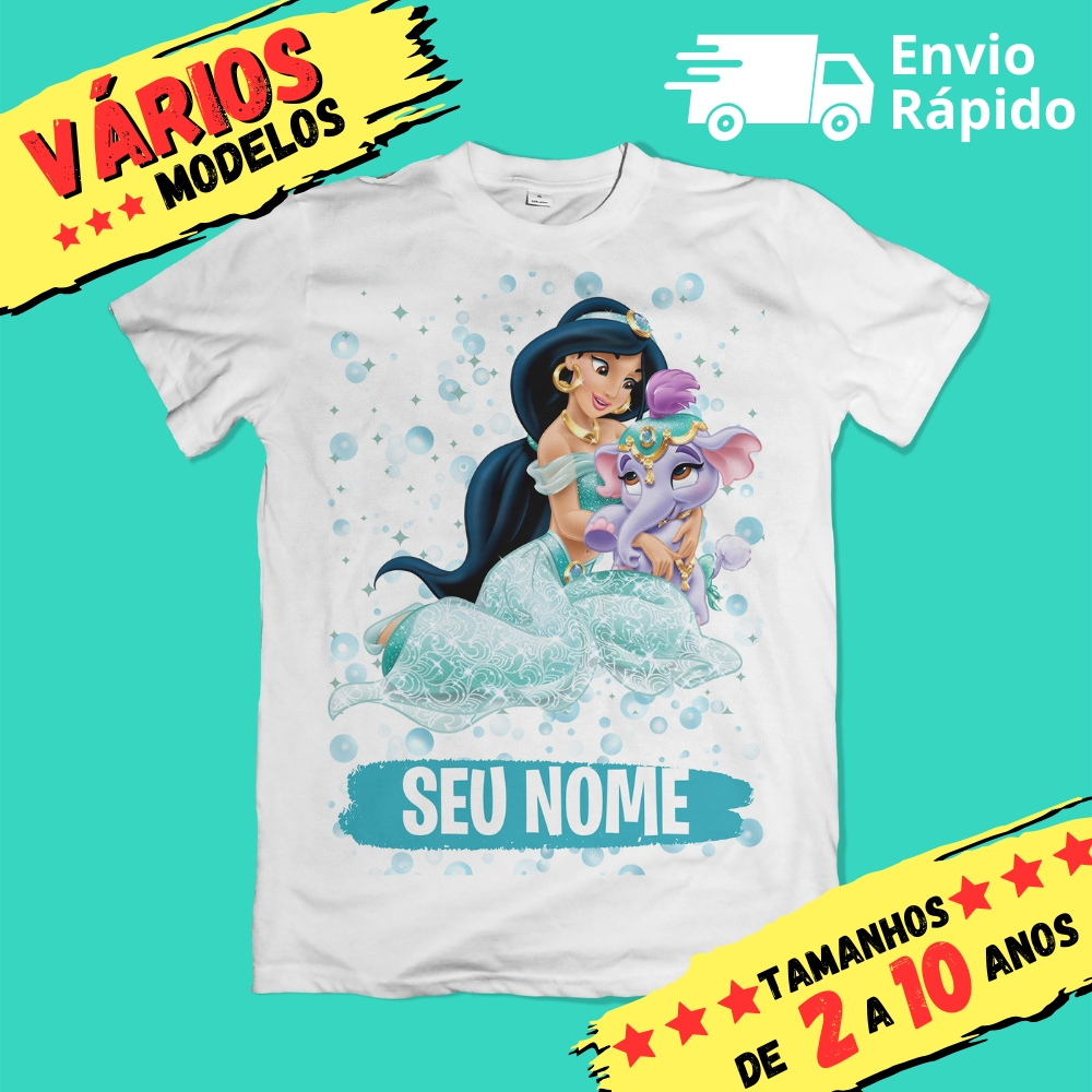 Camiseta Infantil Princesa Jasmine com Nome (opcional) 10 Modelos em Oferta na Shopee