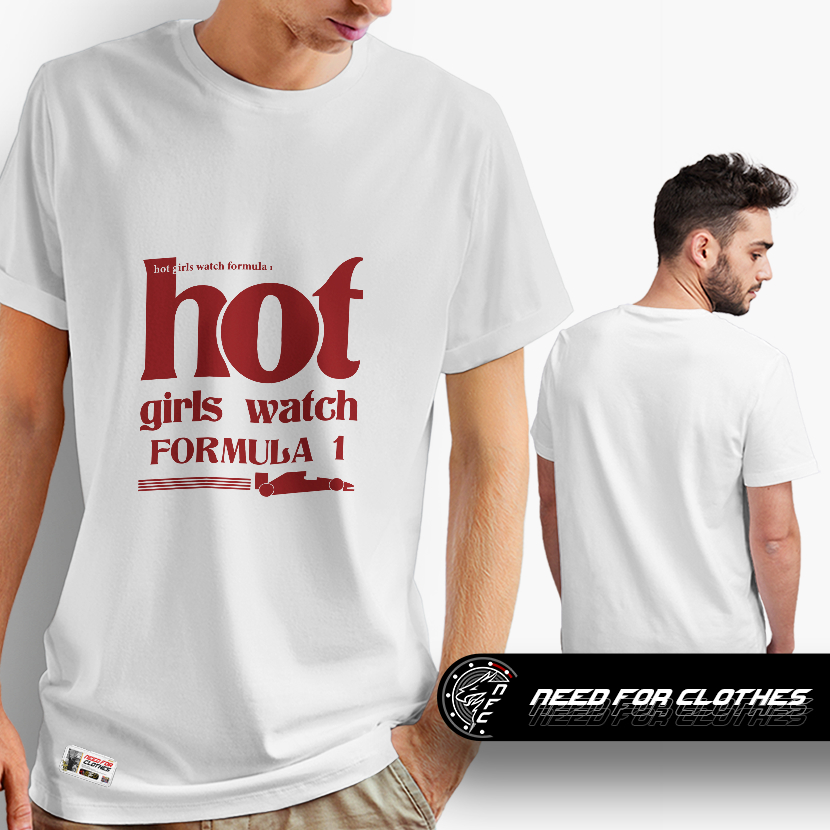 Camiseta Hot Girls Watch Formula 1, Branco, Automobilismo, Cultura Pop, Gearhead, Algodão