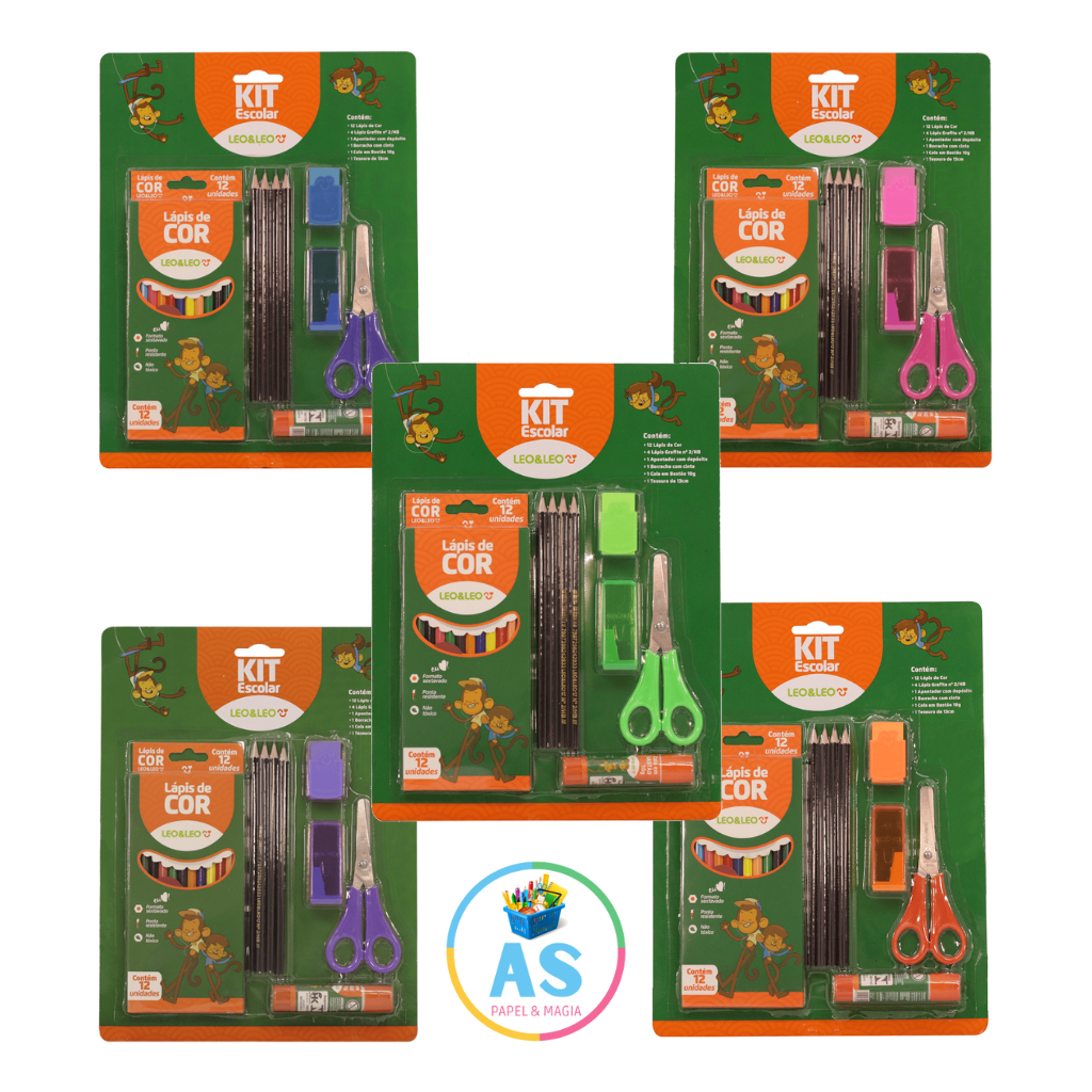 Kit Escolar Leo&leo Lápis Borracha Cola Apontador Tesoura em Oferta na Shopee