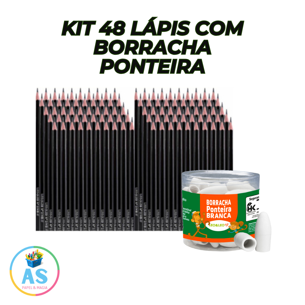 Kit 48 Lápis de Escrever Grafite HB N2 Preto + 48 borrachas ponteira em Oferta na Shopee