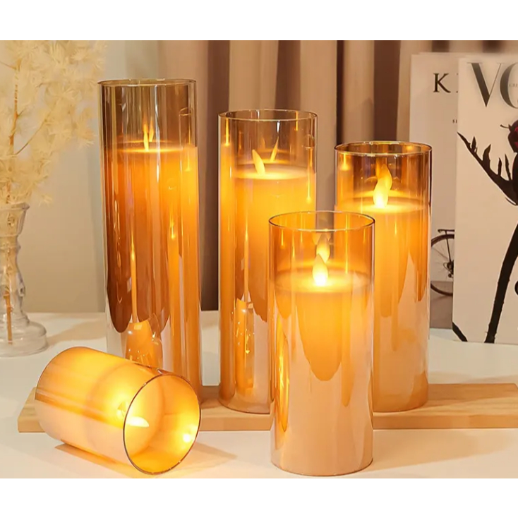 Vela LED De Cera Decorativa Luminária De Vidro Âmbar Sem Chama Lâmpada De Alta Qualidade Com Pilhas em Oferta na Shopee