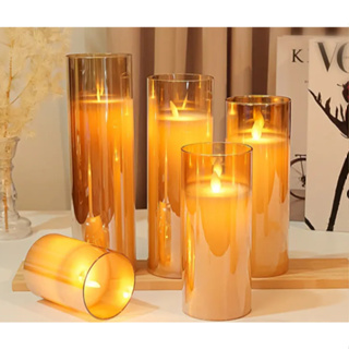 Vela LED De Cera Decorativa Luminária De Vidro Âmbar Sem Chama Lâmpada De Alta Qualidade Com Pilhas em Oferta na Shopee