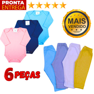 Kit 6 Peças Conjunto Body Canelado Manga Longa E Calça Mijão De Bebê Menino Menina em Oferta na Shopee
