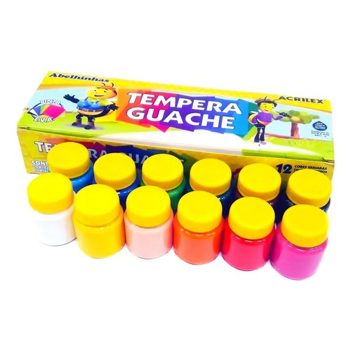 Tinta Tempera Guache com 12 e 6 Cores de 15ml Acrilex