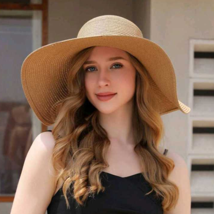 Chapéu Feminino Praia Sol Aba Larga Palha Flexível Moda Verão em Oferta na Shopee