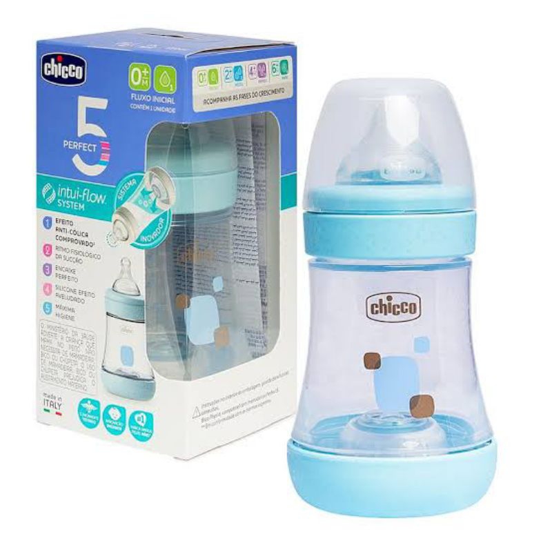 Mamadeira Chicco Perfect5 150ml Fluxo Lento Anticólica Cor Azul