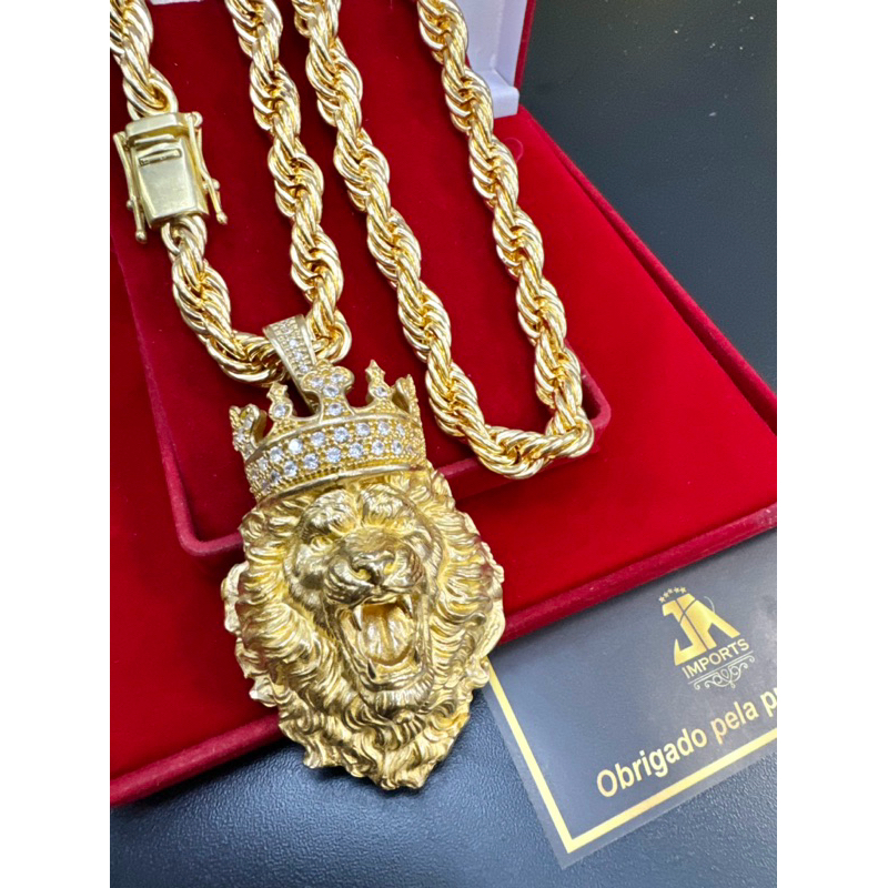 Cordão baiano 12mm 70cm 100% moeda antiga pingente leão mc poze em Oferta na Shopee