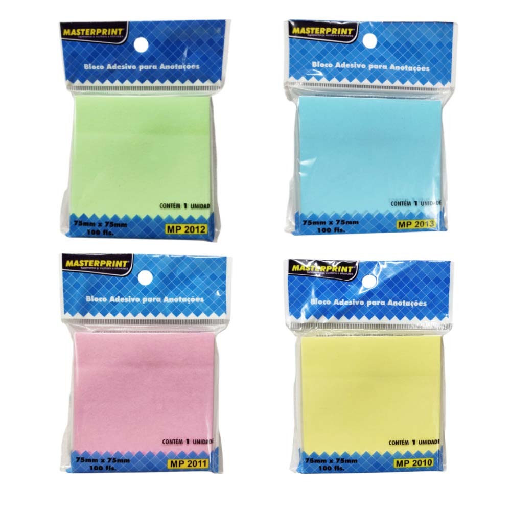 kit Bloco Adesivo 76x76mm 100 Folhas Cada Bloco Lembrete Auto Adesivo