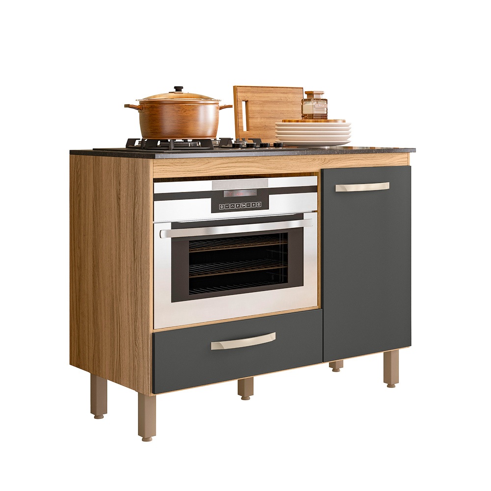 Balcão Cooktop 4 ou 5 Bocas e Forno Fit com Porta e Gaveta