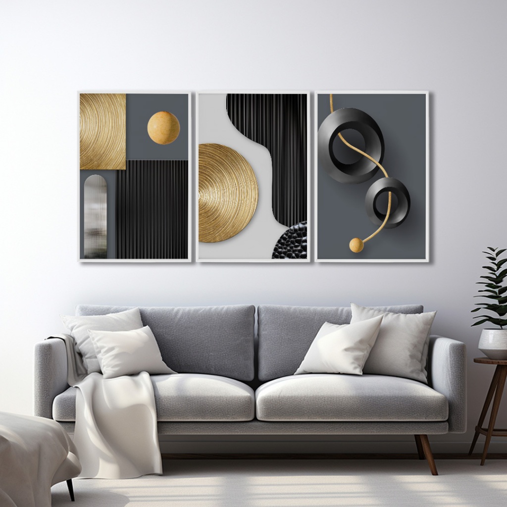 Quadro Decorativo Requinte Geométrico Abstrato Moldura 50x75 ou 60x90 em Oferta na Shopee