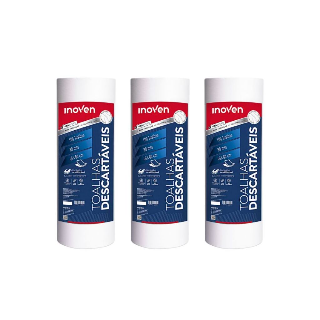 Kit Toalha Descartável Para Pet Inoven - 45x80cm - Rolo Com 100 Toalhas - 3 Un.