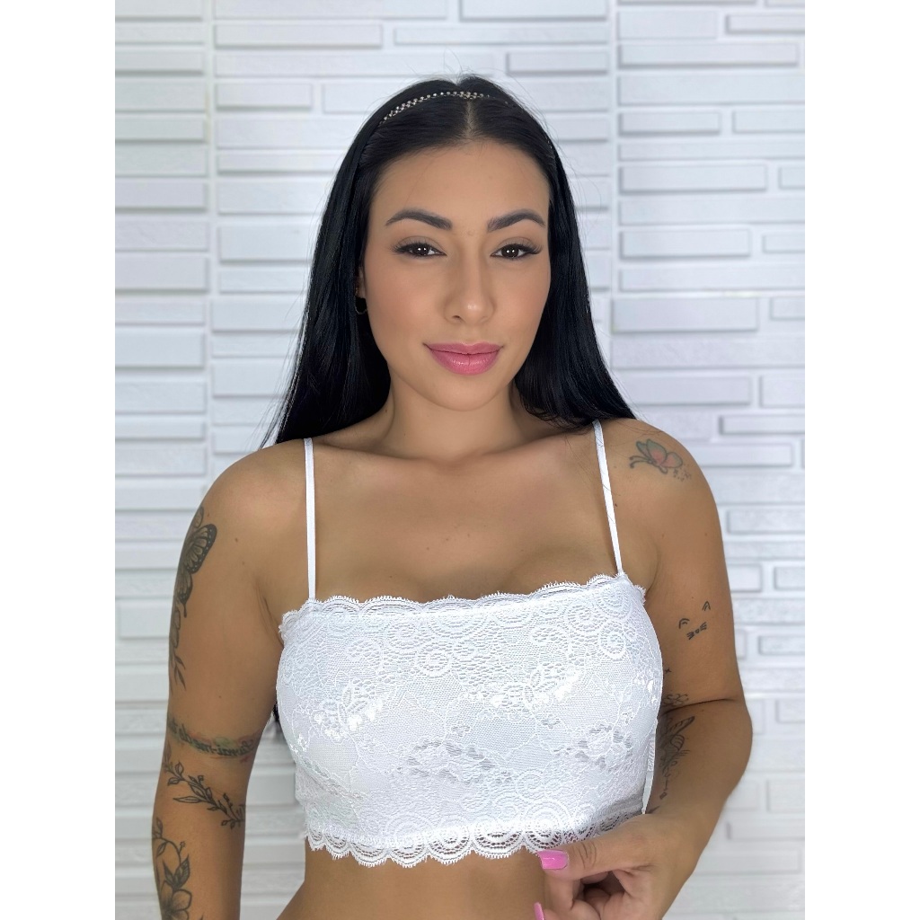 Kit 2 CROPEDD FAIXA RENDA alça fina sem bojo top cropped feminino Ref: 1589 em Oferta na Shopee