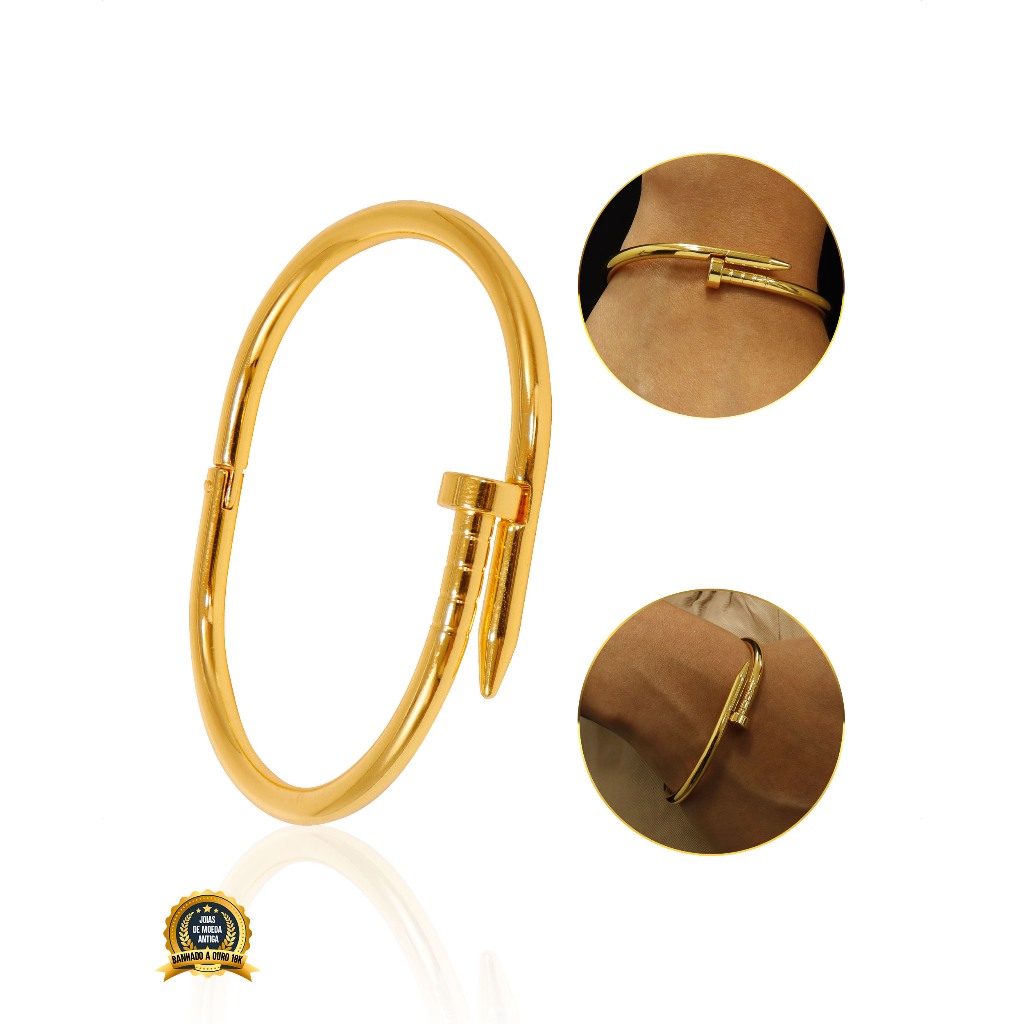 Bracelete Feminino Prego de Moeda Antiga Banhado a Ouro 18k