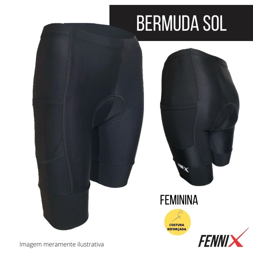 BERMUDA CICLISMO  FEMININA COSTURA REFORÇADA COM BOLSO/ FORRO DE ESPUMA / LYCRA FITNESS / PROTEÇÃO UV 50+