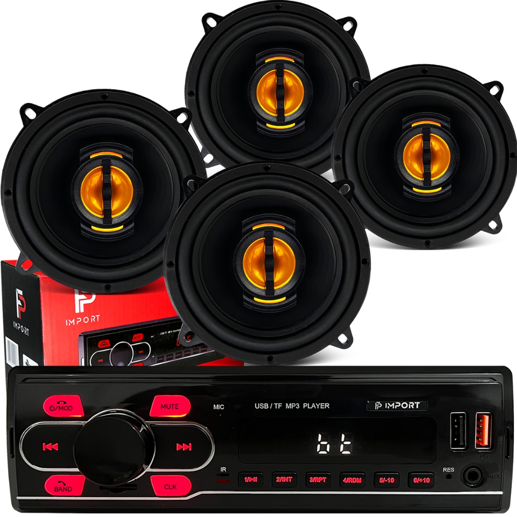 Kit 4 Alto Falante 5 Pol + Radio Mp3 Bluetooth Usb Sd Aux Clio Sandero - Spare Parts and Accessories for Vehicles
