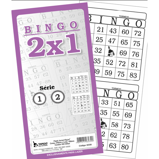 CARTELAS DE BINGO E BINGÃO TAMOIO PAPEL JORNAL (INDIVIDUAL - 2X1 - 4X1)