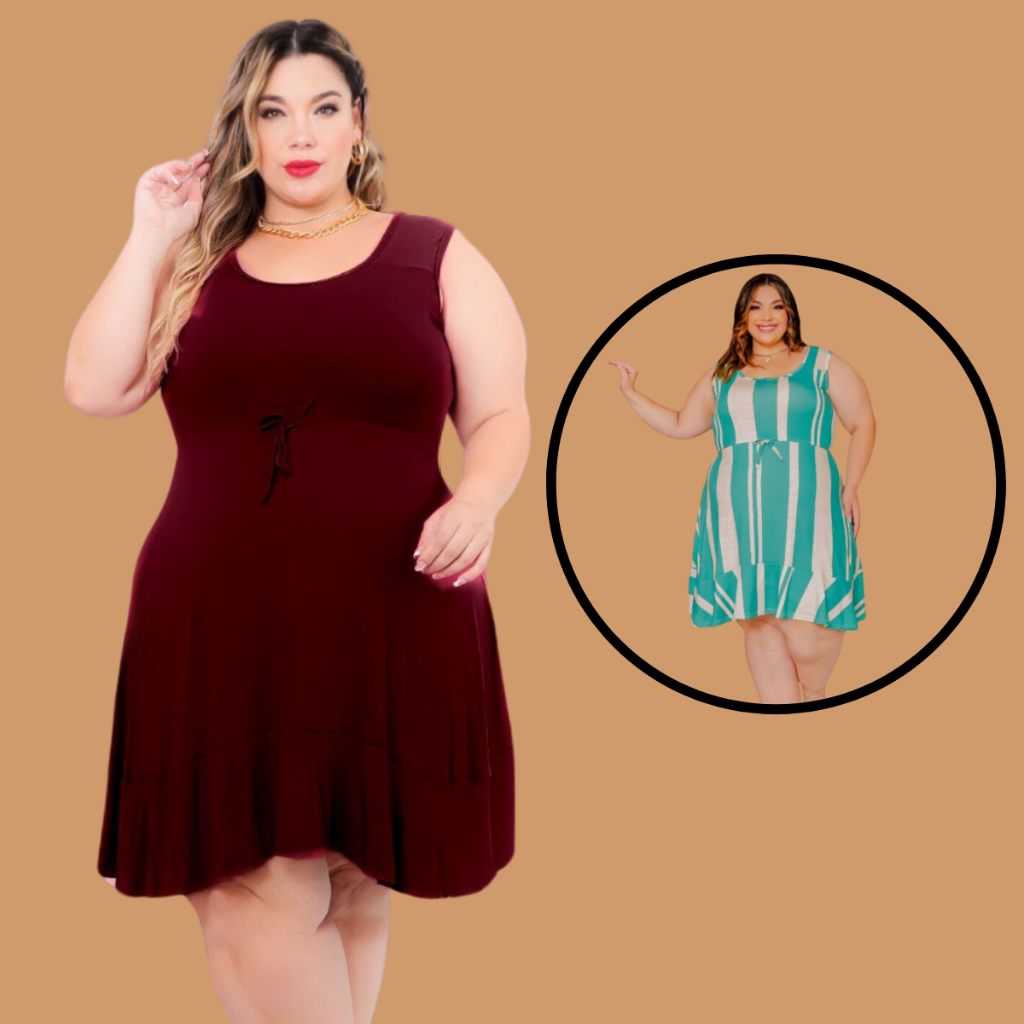 Vestido regata soltinho Plus size Curve com babado moda verão do 44 ao 58 verde água G1 G2 G3 - Women Clothes
