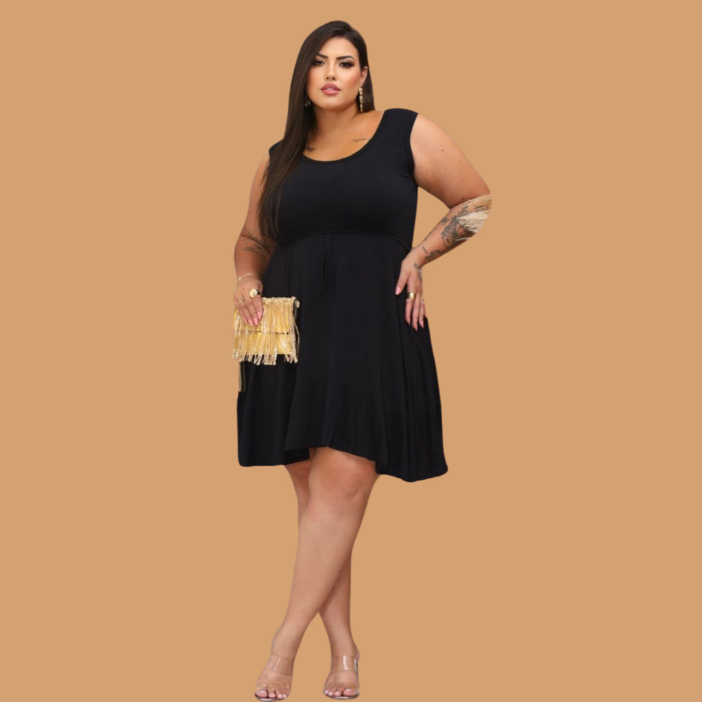 Vestido Regata Plus Size Curve lindo qualidade Soltinho com Babado - Women Clothes