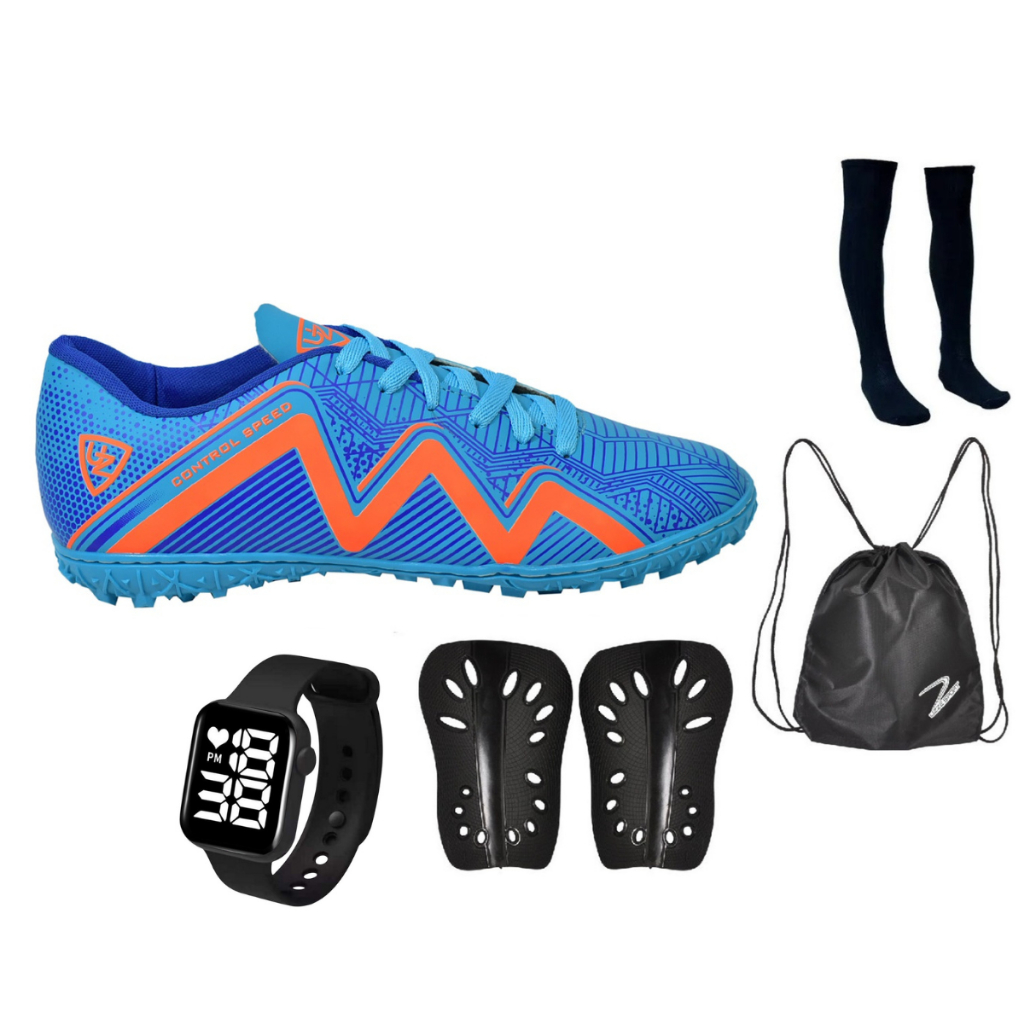 Chuteira Society Nova Adulto Gramado Sintético1000 + Meião Relógio Caneleira Mochila Uzze Sport em Oferta na Shopee