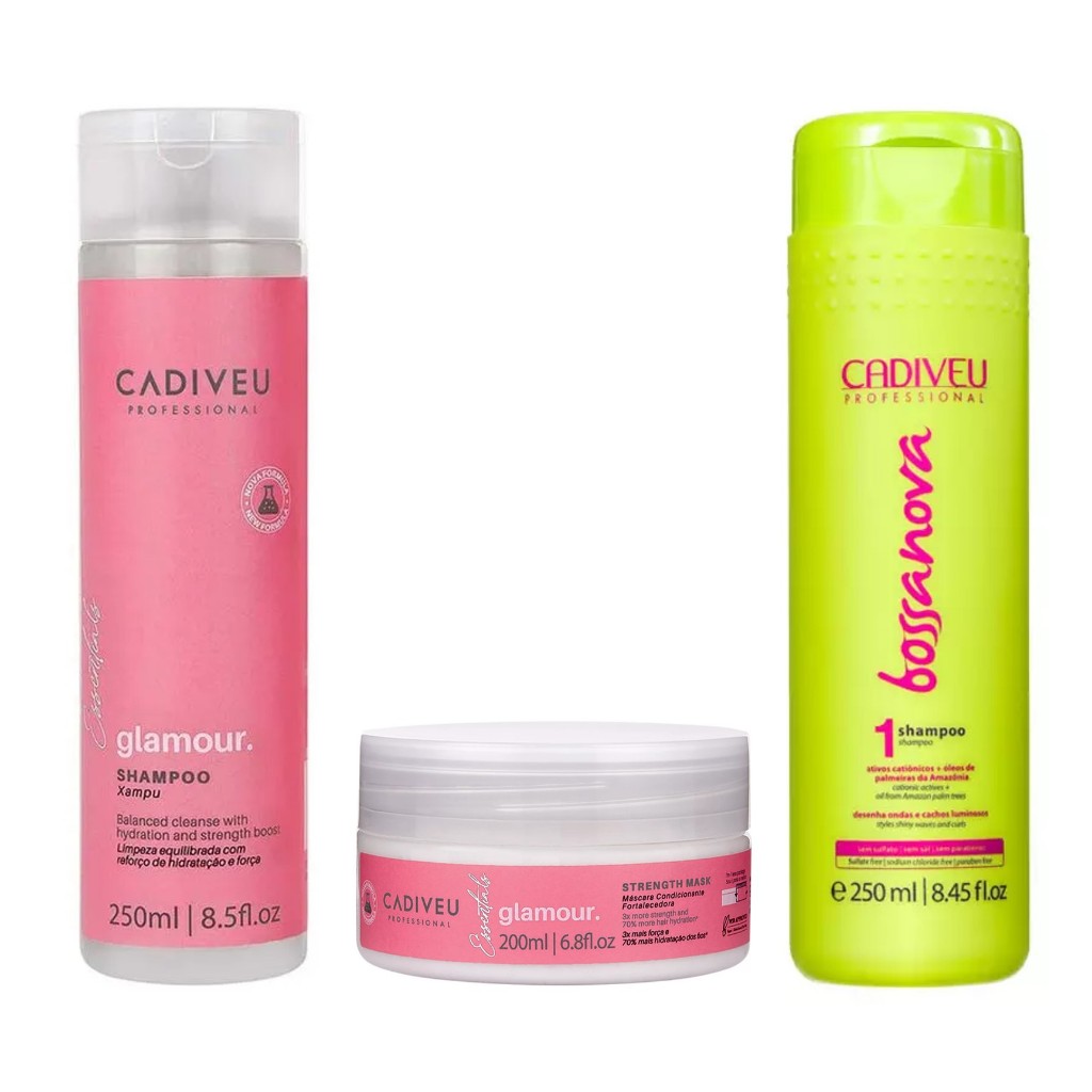 Cadiveu Professional KIT Glamour Shampoo 250ml e Máscara 200ml + Bossa Nova Shampoo 250ml em Oferta na Shopee
