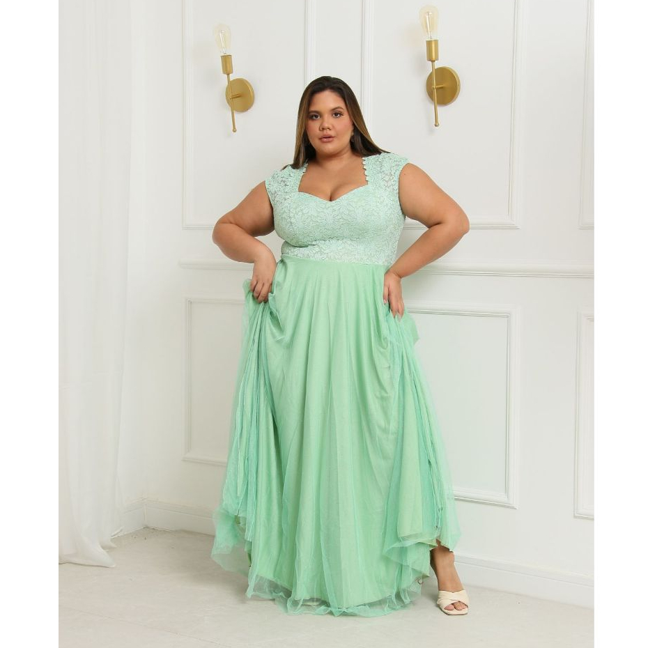 Vestido De Festa longo Casamento Plus Size De Renda Com Manga Curta Madrinha Formatura Casamento em Oferta na Shopee