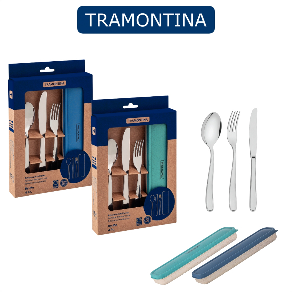 Conjunto De Talheres Inox Com Estojo E 03 Talheres Tramontina em Oferta na Shopee