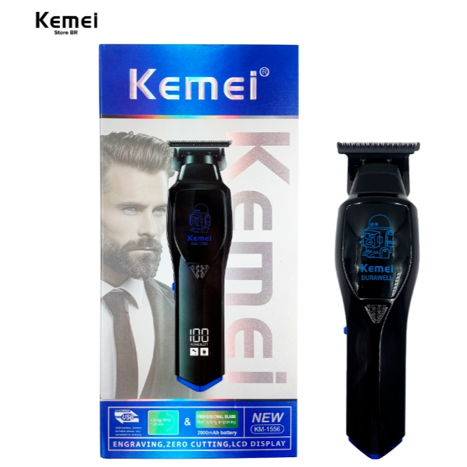 Kemei km- 1556 Máquina de corte de Cabelo Profissional Recarregável USB Display Led Bivolt - Beauty