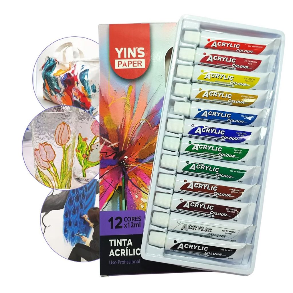 Tinta Acrílica 12 Cores em Bisnaga 12ml Suprimentos De Desenho Para Estudantes E Iniciantes superfícies em Oferta na Shopee