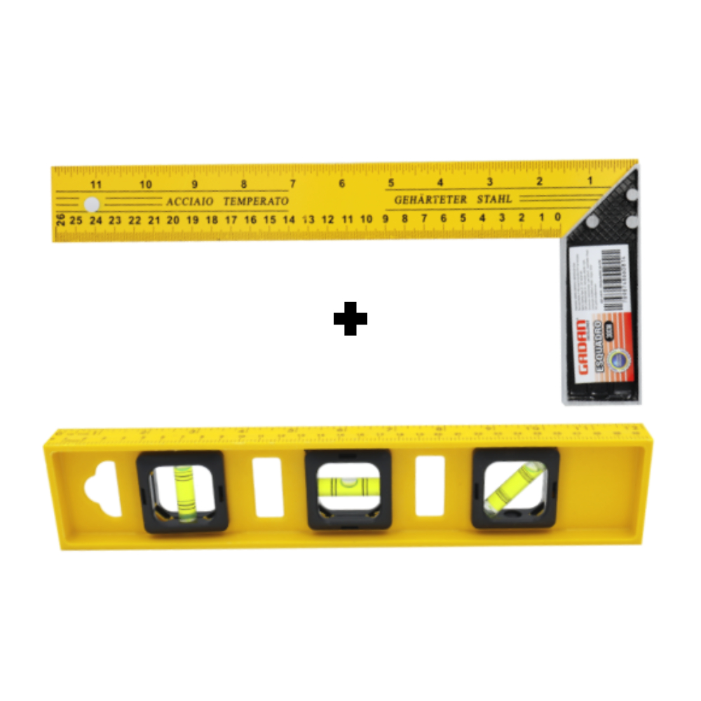 Esquadro De 40cm ou 30cm Régua Carpinteiro Pedreiro Metálico Aço Profissional e Nível Polímetro