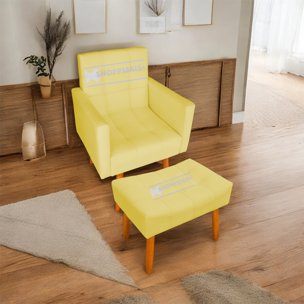 Kit Poltrona Luxo Decorativa + Puff Requinte Para Sala de Estar Recepção Escritório Quarto Clinica Amamentação
