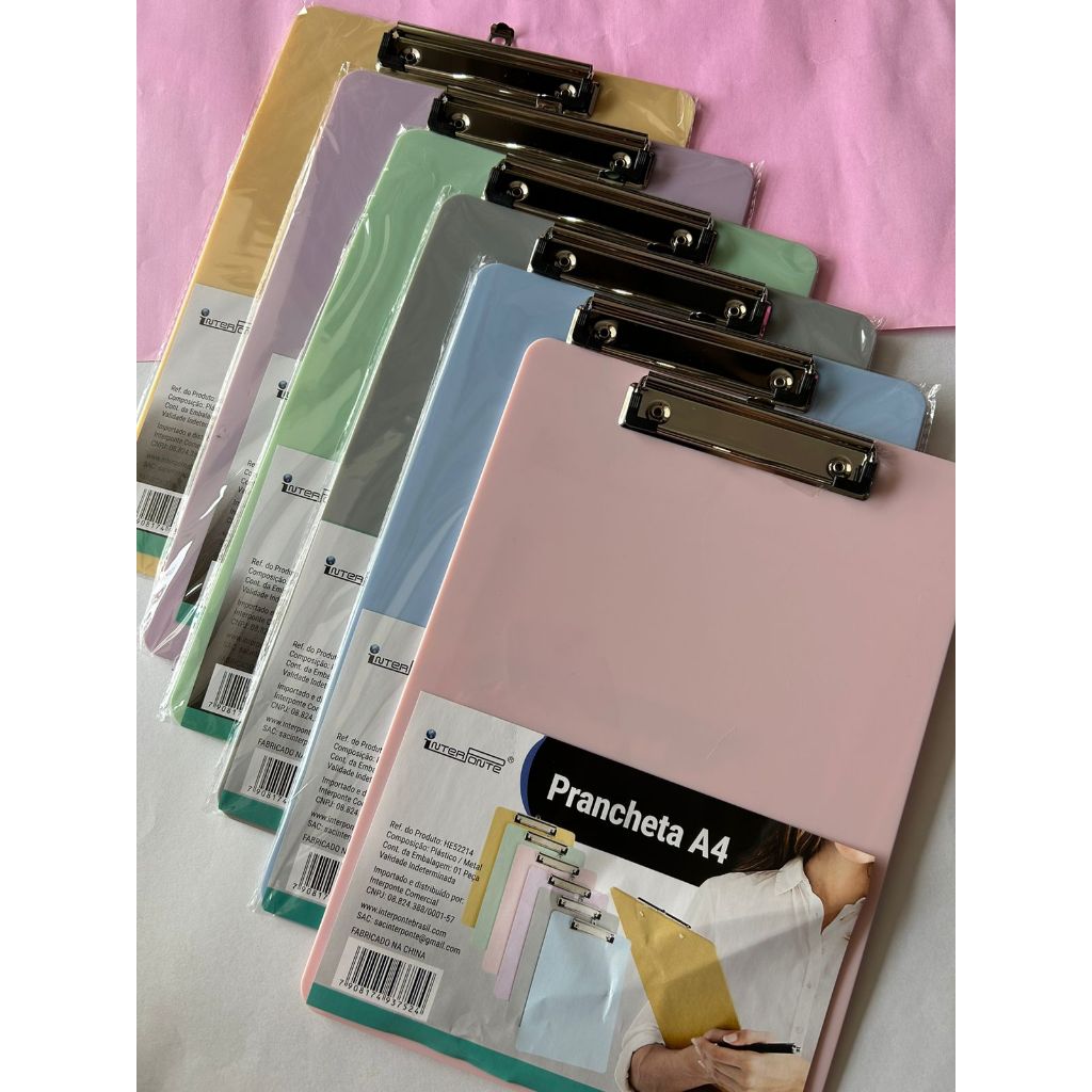 Prancheta A4 Tons Pasteis Com Prendedor Metálico