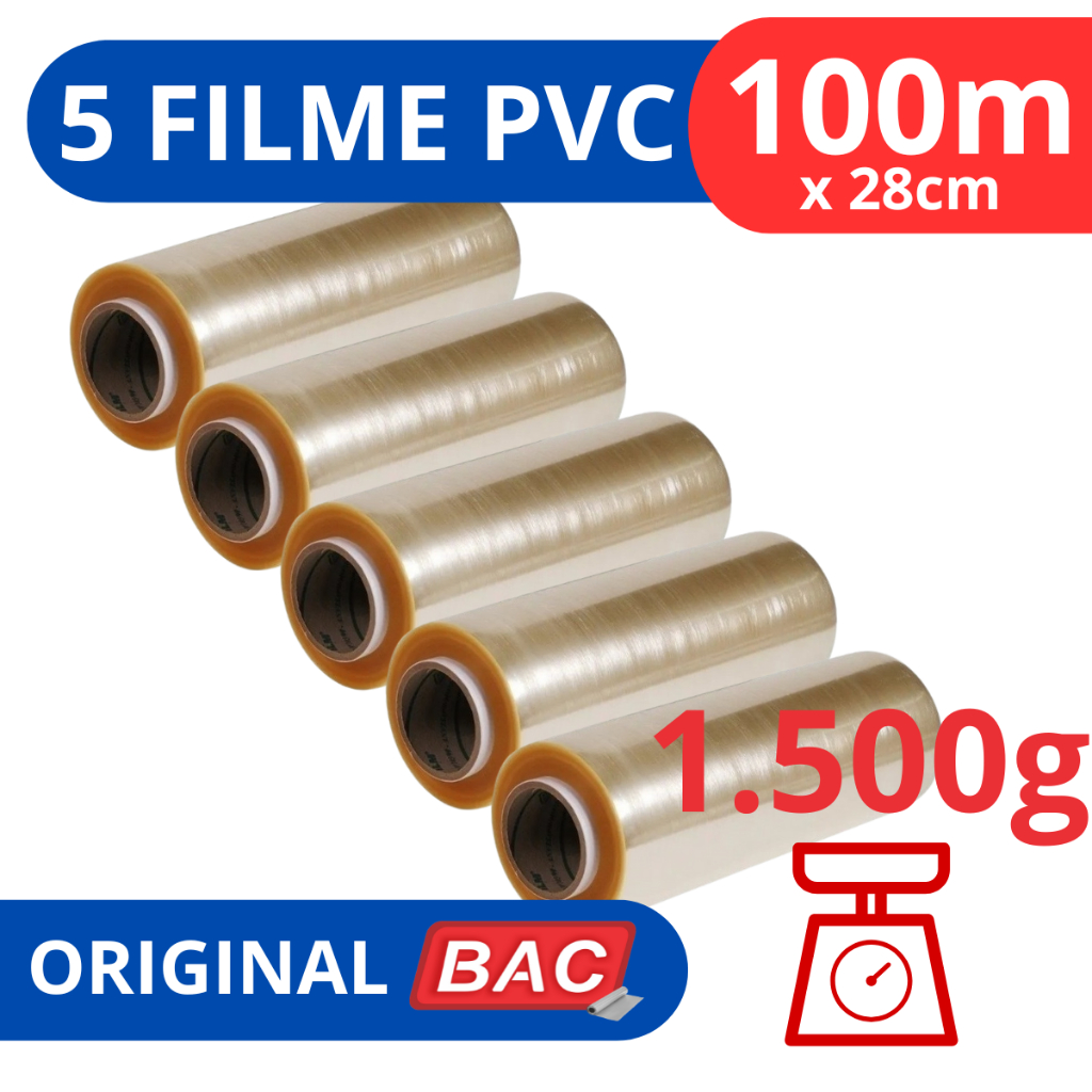 Kit 5 Rolo Bobina Plastico De Filme Pvc 28cm X 100 Metros Qualidade BAC
