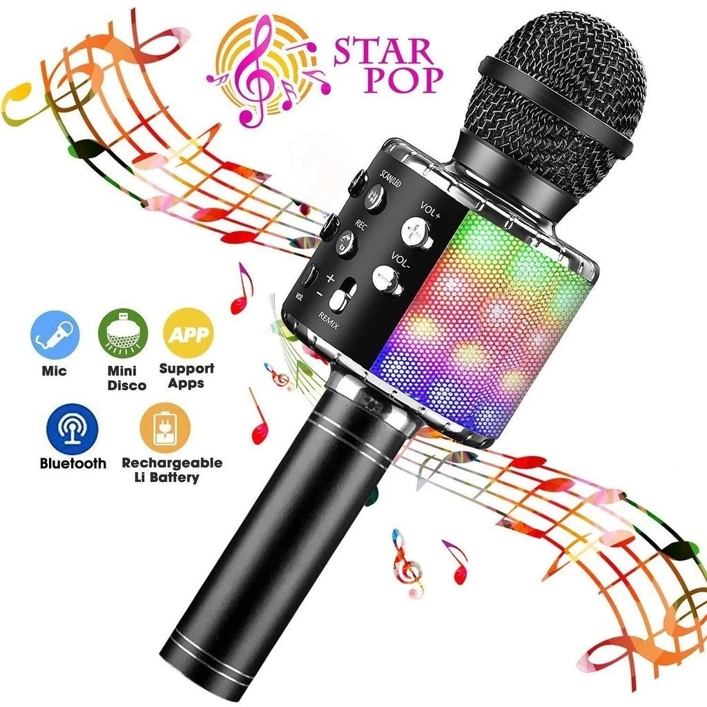 WS-858 Microfone Infantil de Karaoke Microfone de Brinquedo Sem Fio Bluetooth