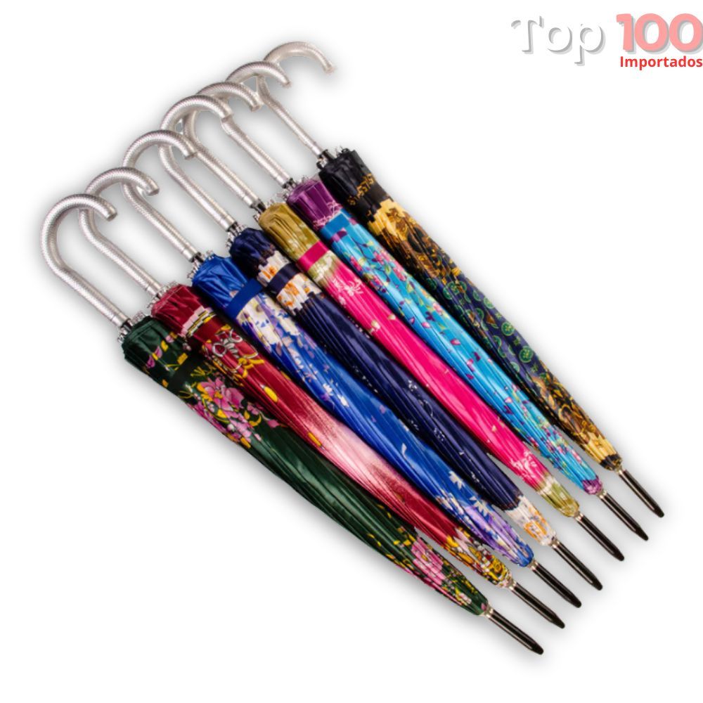Guarda Chuva Feminino Grande Automático Estampado Cabo DOURADO / 611