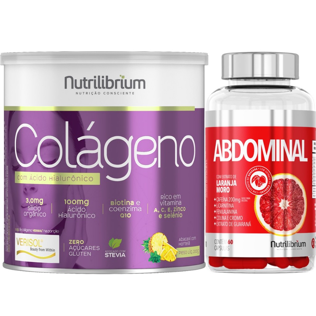 Colágeno Verisol 200g + Laranja Moro Cafeína L-Carnitina Abdominal 60 Caps - Nutrilibrium - Health