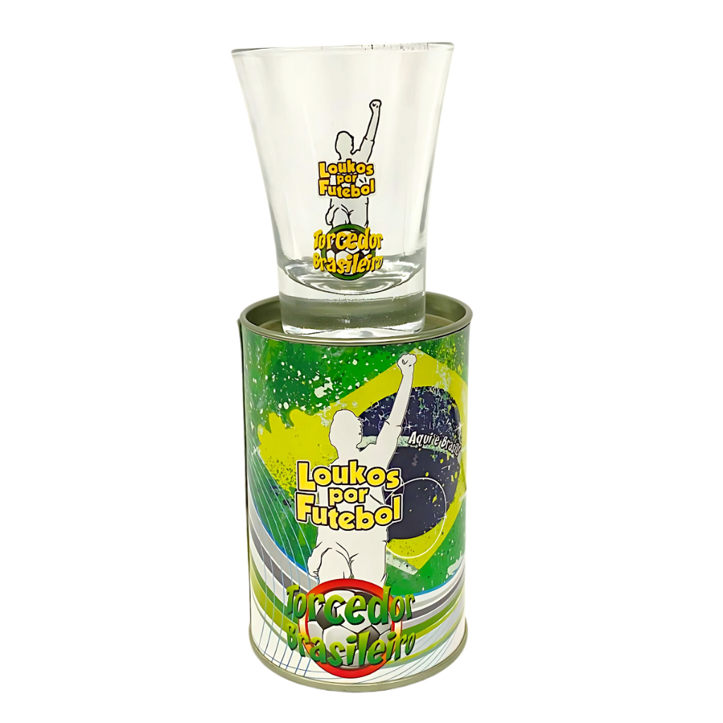 Copo de Aperitivo P/ Shot Tequila 50ml Loucos Por Futebol Brasil com Tubete Arte Bel - 1 Unidade / Copa Do Mundo