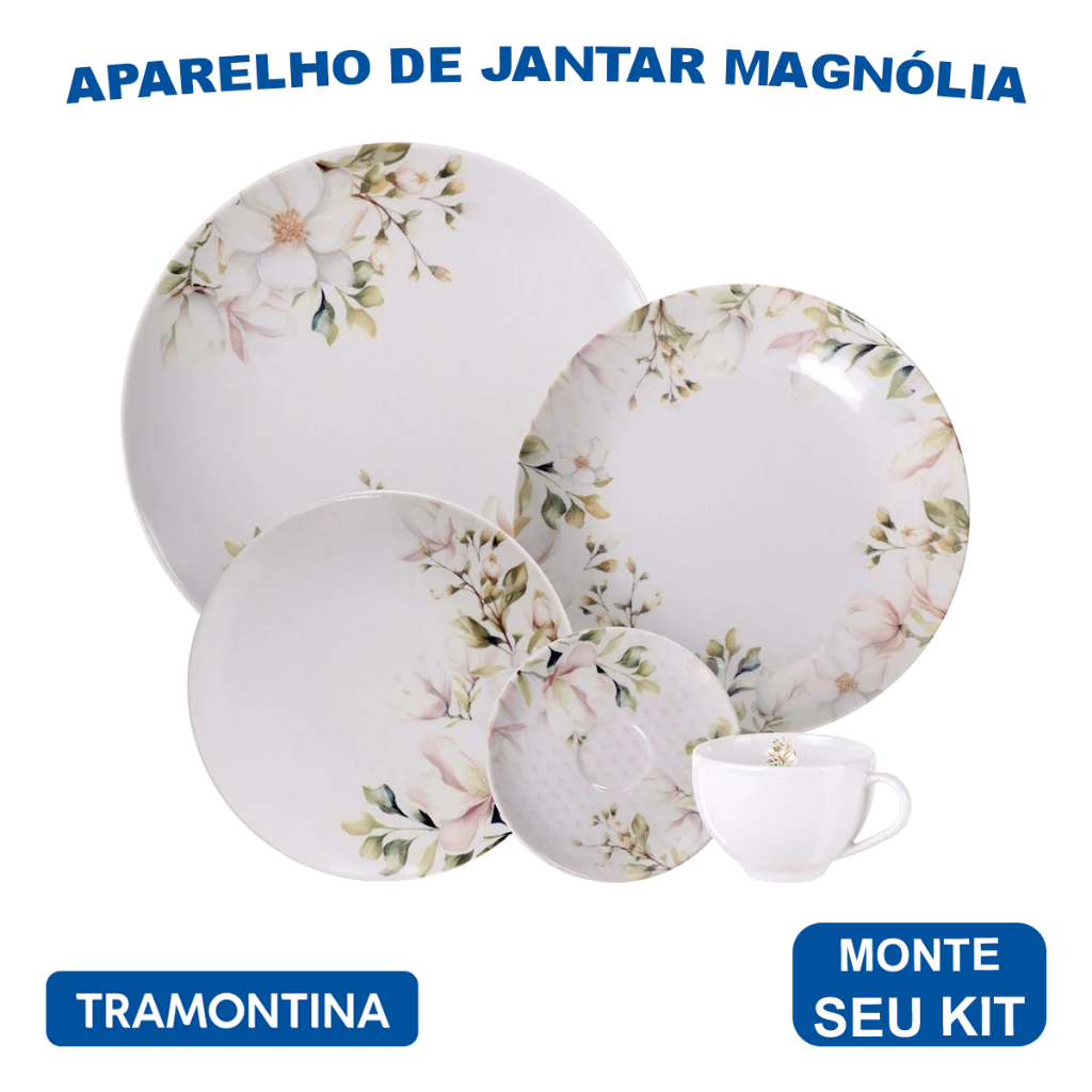 Aparelho de Jantar Magnólia Tramontina Jogo de Pratos Rasos, Fundos e Sobremesa com Opções...