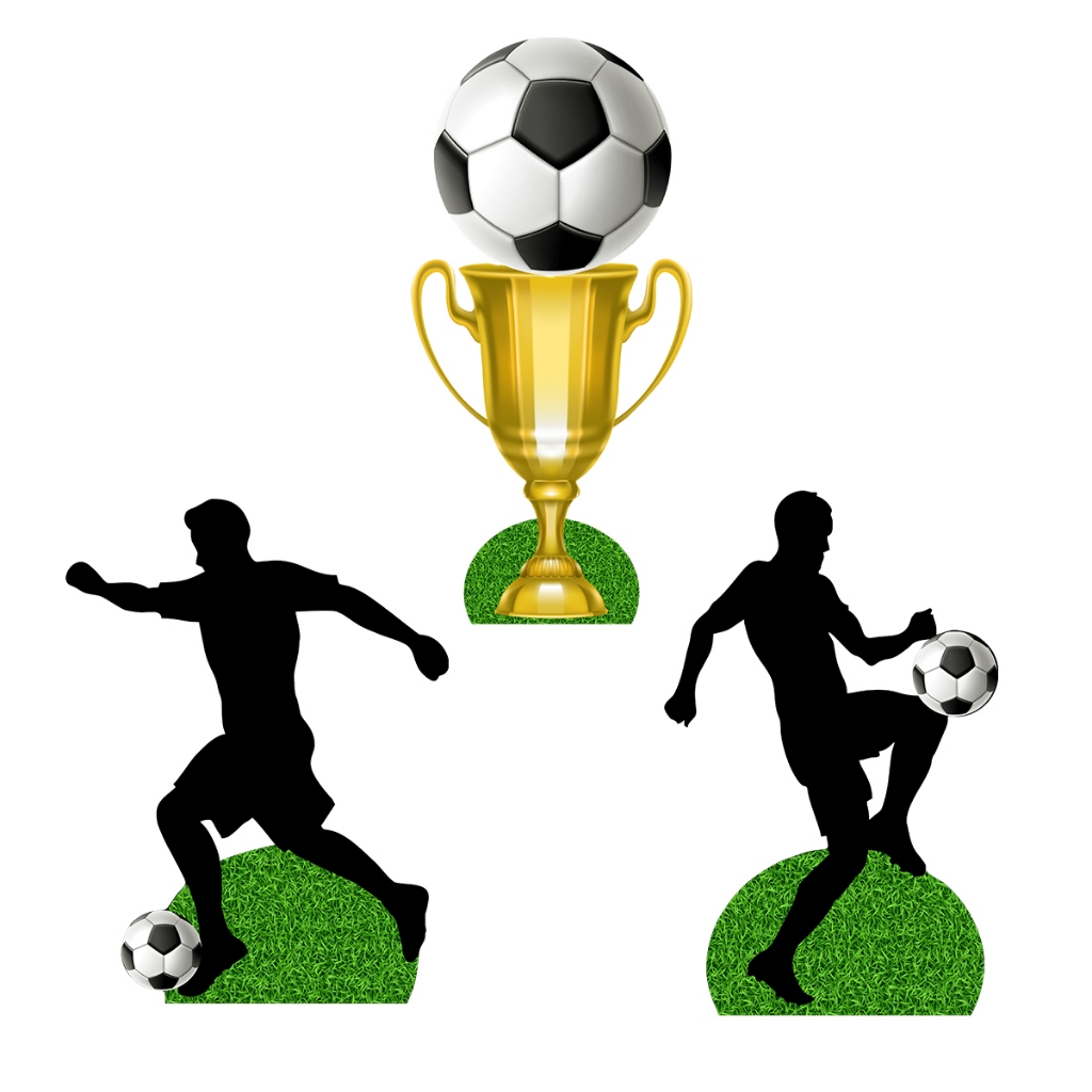 Kit 3 Totens Display MDF Adesivado Pézinho Futebol Bola 25cm