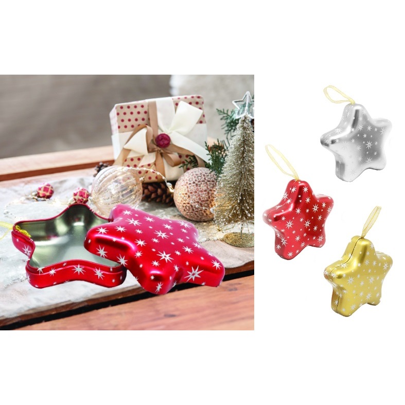 Enfeite para Árvore de Natal Estrela de Presente de Metal - Pendente Natalino p/ Doces Lembrancinhas
