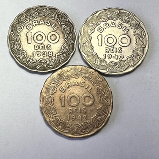 Lote 3 Moedas 100 Réis Getúlio Vargas 1938 1940 e 1942 Níquel Rosa em Oferta na Shopee