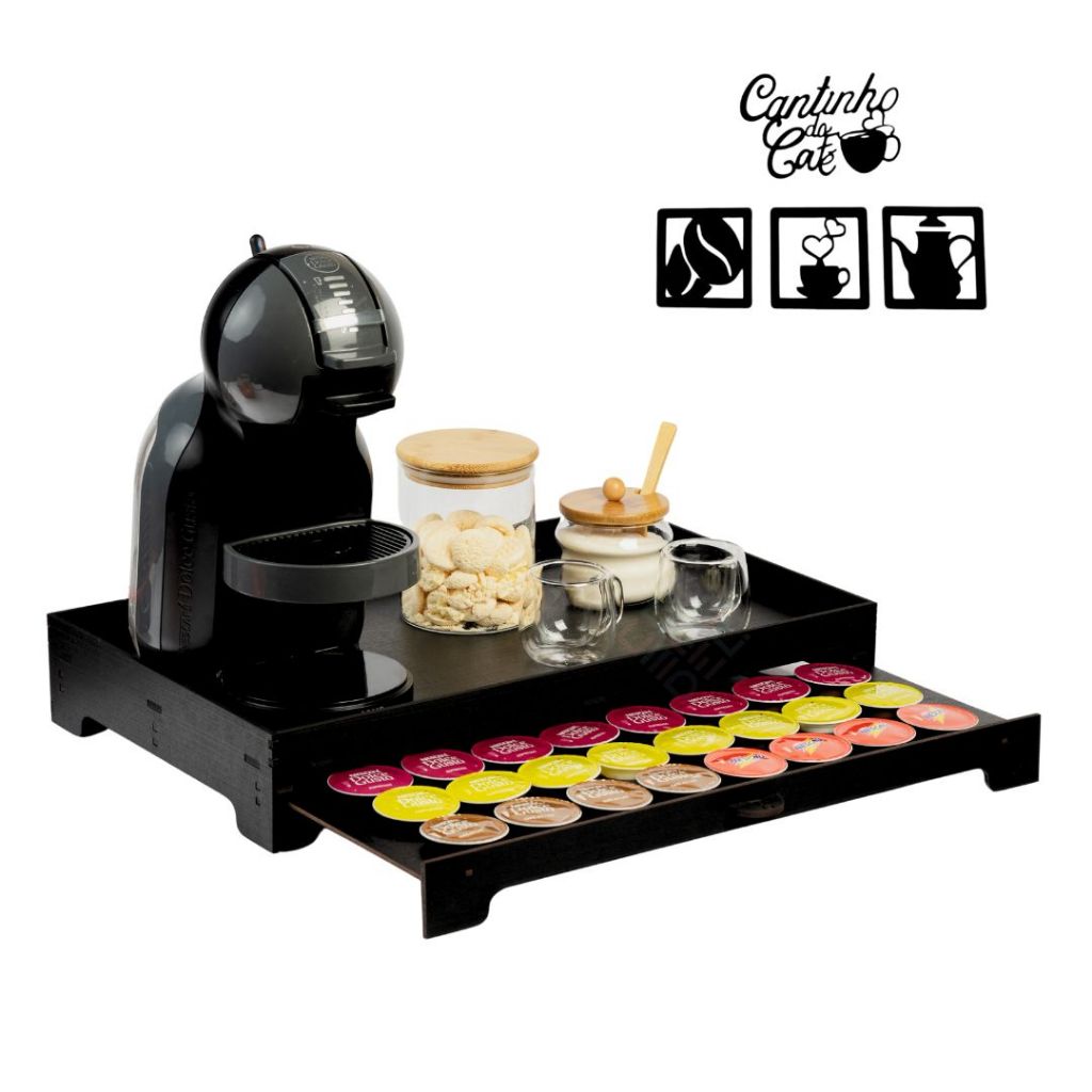 Bandeja Luxo Porta Capsulas Preta apoio Cafeteira Dolce Gusto organizador mdf Grande Cômod...