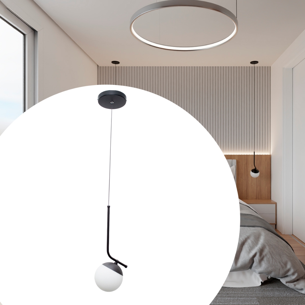 luminária pendente de teto Karla Jabuticaba Vidros Globos fosco 12cm sala cozinha quarto cabeceira cama sala de janta