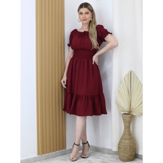 A&D Vestido Duna Mídi Com Forró e Elástico em Oferta na Shopee