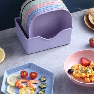 Kit Com 10 Pratos Plásticos Duros Reutilizaveis Com Suporte