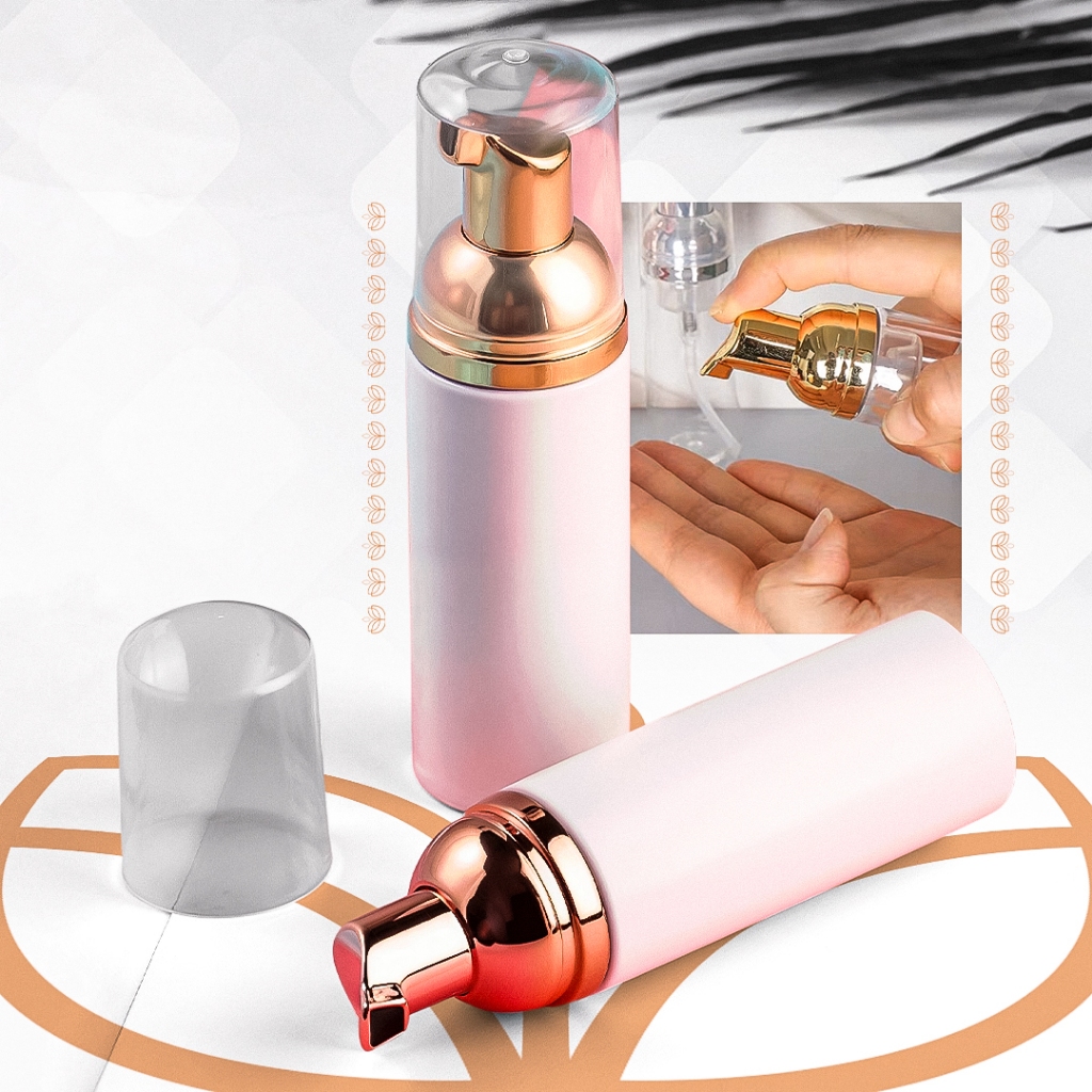 Frasco Pump Espumador Rosa com Rose Gold 50ml