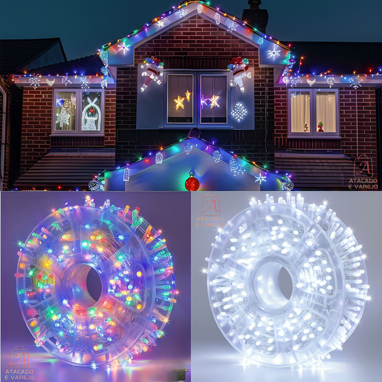 Pisca Pisca de Led 50 Metros Para Decoração Natalina 8 Modos Colorido e Branco Pisca Pisca De Natal Bivolt